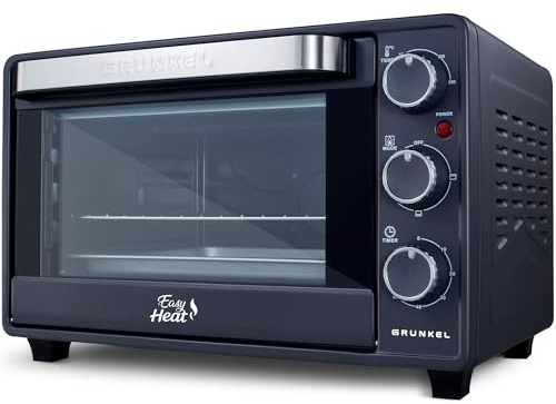 Grunkel Horno eléctrico multifunción de sobremesa de 23L con 3 funciones de calor y selector de temperatura hasta 230ºC. Temporizador hasta 60 min - 1600W (Antracita, 23L)