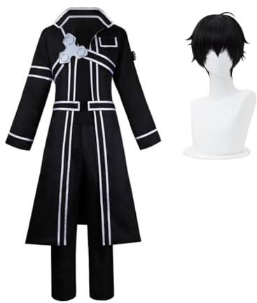 DEXSHUN Kirito Cosplay Kostüm Anime Outfit Uniform Komplettes Set Halloween Dress Up Anzug mit Perücke für Männer Jungen