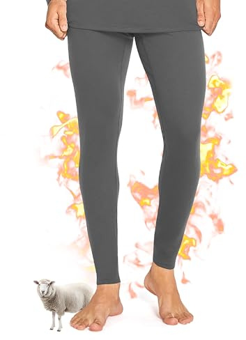 YESWEL 100% Merino Unterhosen Männer Lange 250g/m², Merinowolle Thermohose Herren, Warme Thermounterwäsche Leggings, Funktionswäsche Unterwäsche für Winter & Ski (Dunkelgrau, L)