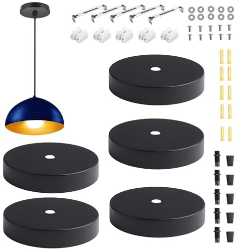 ZXBBTZ 5 Stück Deckenbaldachin Schwarz Metall (Ø 10 cm) Lampenabdeckung Decke Runder Lampenbaldachin Flache Deckenrosette für Pendelleuchten Robuste Kabelabdeckung Decke für Wohnzimmer Küche Flur