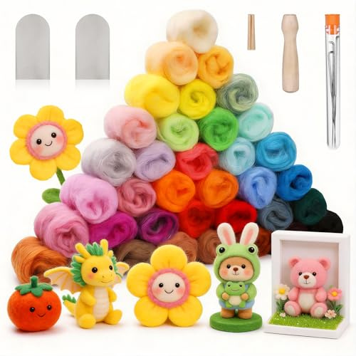 Zocipro Filzwolle Set 36 Farben, 108g Märchenwolle zum Filzen | Filzwolle für Nassfilzen und Trockenfilzen, Filz Wolle zum Nassfilzen, Wolle zum Filzen für Anfänger, Basteln & Handarbeit