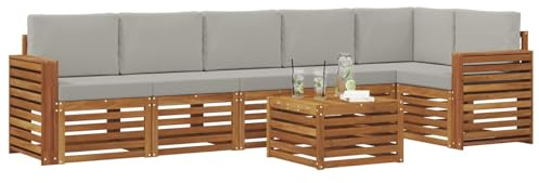 vidaXL Sofagarnituren 7 pcs Natürlich und Hellgrau Massivholz Akazie, Moderne Garten-Sofagarnituren, robuste Loungemöbel, Akazienmodule für entspanntes Chillen im Freien