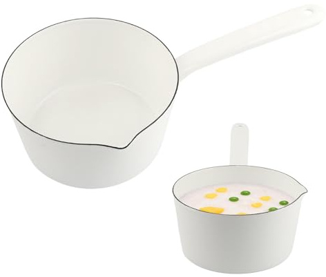 6-Layer Enamel Saucepan with Steel Core, 1.2L Non-Microwave Safe, Smooth Finish & Pour Spout for Induction, Gas & Electric Stoves (White)