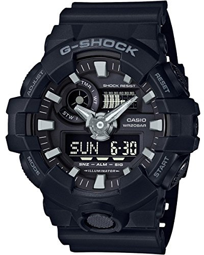 Casio Herren Quartz Armbanduhr, 52.00mm Gehäusegröße mit schwarz analog/digital Zifferblatt und schwarz Rubber Strap Armband GA-700-1BER