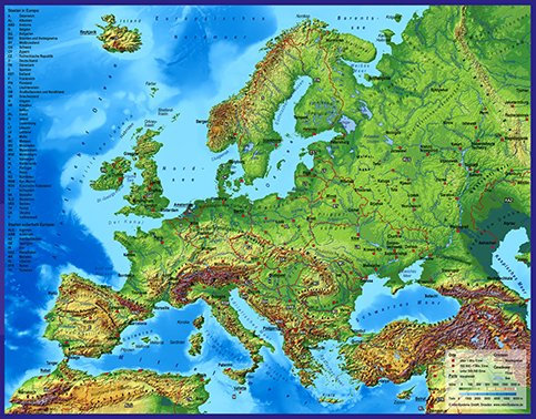 Vogt Foliendruck GmbH 3D - Landkarte Europa mit Städten 60 x 47 cm Karte