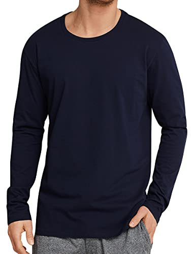 Schiesser Herren Schlafshirt Langarm Rundhals - Mix + Relax Schlafanzugoberteil, Dunkelblau_163835, S EU