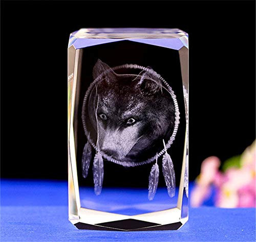 Wolfsfiguren-Modell, 3D-Lasergravur, Wolf-Ornamente, Tier-Kristallglas, Würfel, Gravur, Wolfskulptur, Geschenke mit Geschenkbox (30 x 30 x 40 mm)