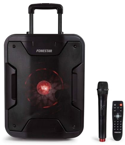 FONESTAR Amplificador Portátil California (200W, woofer 8, Tweeter 3, Micrófono VHF, Karaoke, Eco y Ecualizaciones, 4H Autonomía) - Negro