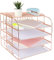 Spacrea Letter Tray, 4 Tier Rose Gold Desk Organizers and Accessories for Women, Stackable Paper Tray Organizer Desk File Organizer with 1 Upper Display Shelf (Rose Gold)