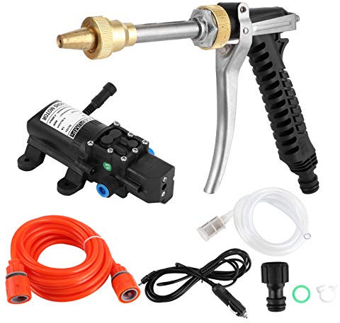 Qiilu 12V Waschpumpensatz, 12V 80W tragbarer 130PSI Hochdruckreiniger Wasserpumpenschlauchsatz Auto Leistungsstarker Waschreiniger