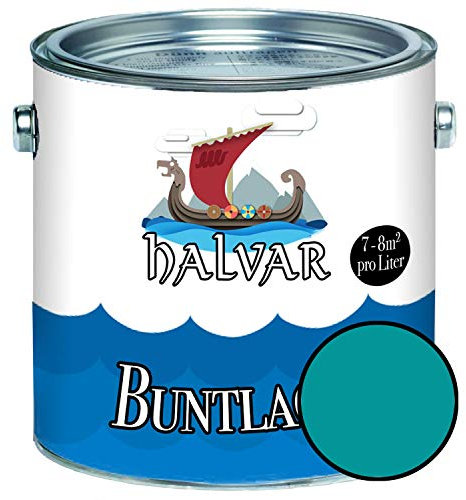 Halvar Buntlack für Holz & Metall GLÄNZEND Blau RAL 5000-5024 Holzfarbe Holzlack Innen & Außen robuster Kunstharzlack Wetterbeständig & perfekter Langzeitschutz (1 L, RAL 5018 Türkisblau)