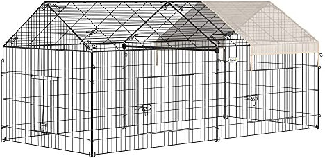 PawHut Clôture pour Petits Animaux Cage pour Animaux domestiques Cadre en métal galvanisé 4 piquets de Sol Inclus 220 x 103 x 103 cm Noir et Beige
