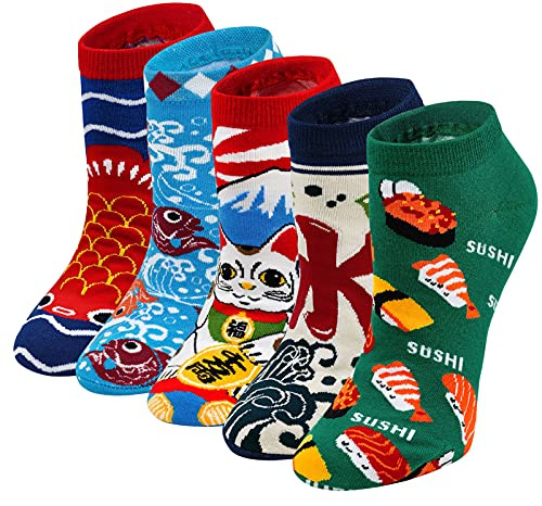 ZFSOCK Damen Bunte Socken Lustige Socken mit Motiv Japanisches Witzige Niedlich Coole Socken Baumwolle Weihnachten Geschenkideen für Frauen Mädchen 5 Paare Japanisch 35-42