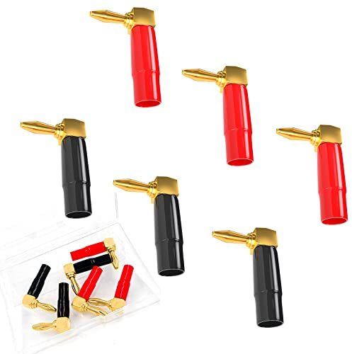 Lewttyer 90 Grad Bananenstecker Winkel 4Mm Audio Lautsprecherkabel Bindepfosten Vergoldete Banana Winkelstecker Leistungsverstärker Kupplung Rot Schwarz (6 Stück)