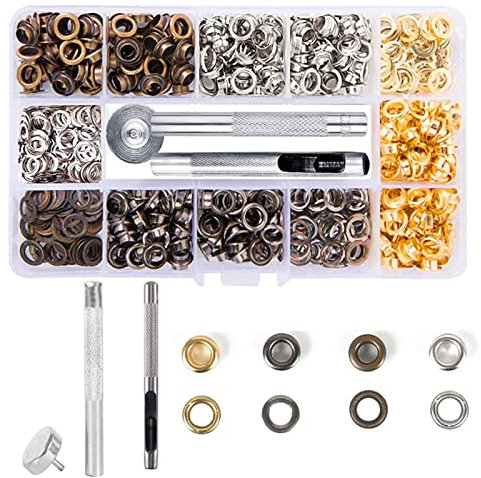 Exbrith 400 Stück Ösen Werkzeug Kit, Metallösen Grommet, Ösen Tool, für Planen, Zelte, Vorhänge, Rucksäcke, Lederhandwerk, Dekoration, Schuhe, Inklusive Drei Werkzeugen und Einer Aufbewahrungsbox