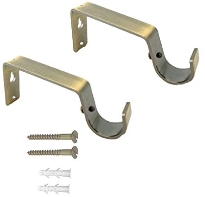 Antique Brass Heavy Duty Metal Curtain Pole Bracket Holder Strong Curtain Pole Rod Support Wall Brackets with Screws for Wall Home Bedroom Office Pack of 2 (28mm)