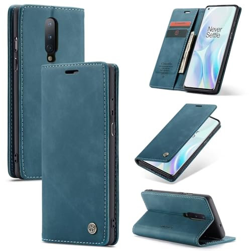 SLWYF Handyhülle für OnePlus 8 Hülle Premium Lederhülle Klappbar Flip Case Tasche Magnet Kartenfach Standfunktion Klapphülle Schutzhülle für OnePlus 8, Blaugrün