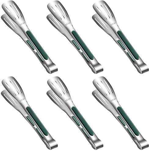 6 Stück Servierzange, Küchenzange, Buffet-Zange, 17,8 cm, 18/8 (SUS 304) Edelstahl-Lebensmittelzange, kleine Zange für Grillen, Salate, Grillen, Buffets und Küche