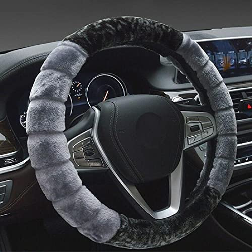 Baceyong Auto Flauschige Lenkradhülle Universal für 38cm Lenkrad, Thermowolle Wärmen Winter Auto Innenraum Zubehör Rot Gelb Schwarz Grau