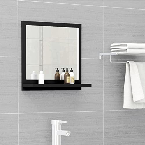 homiuse Miroir De Salle De Bain Noir 40x10,5x37 CM Aggloméré Miroir Bois Miroir Mural Rectangulaire avec Étagère Miroirs Muraux Décoratifs Miroir Art Deco pour Vanité Salon Chambre Durable Beau