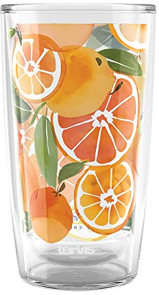 Tervis Yao Cheng Chilled Fruit Orange Tangelo Made in USA Double Walled Insulated Tumbler Travel Cup Keeps Drinks Cold & Hot, 16oz, Orange Tangelo