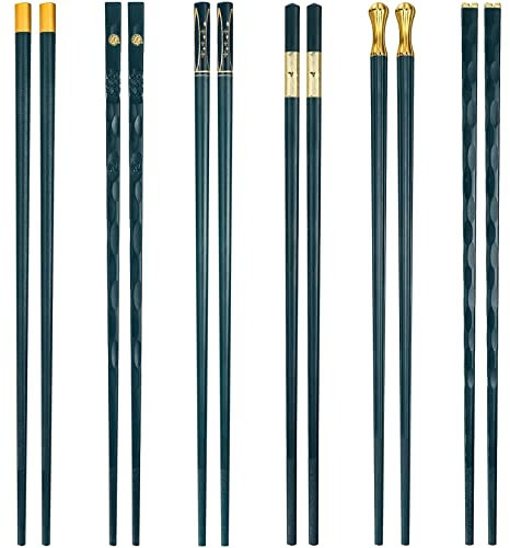 6 Paar Essstäbchen Fiberglas, Chinesische Japanisch Koreanisch Ess Stäbchen, Metall Stäbchen Wiederverwendbare Spülmaschinenfest Anti-Rutsch, für Knödel Sushi Asiatische Gerichte