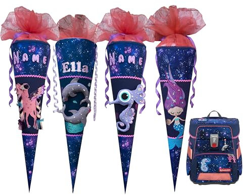 Meerjungfrau,Delphin Schultüte passend zum Step by Step Star Seahorse Zoe, für Mädchen, genäht, mit Name versehen
