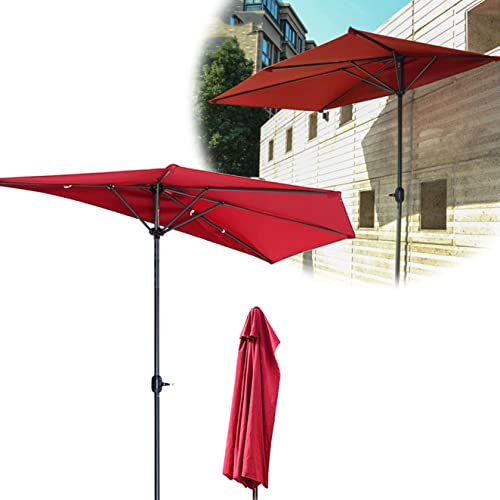 CHEMYO 300 cm halbrund, Sonnenschirm mit Kurbel, Markt für Garten, Terrasse, Terrasse, Schwimmbad, rot, ohne Standfuß