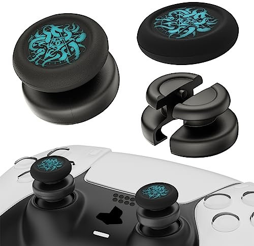 PlayRealm Thumbstick-Verlängerung und Silikon-Griffabdeckung, kein Herunterfallen, 2 Sets für PS5 & PS4 Controller (CthulhuII Grün)