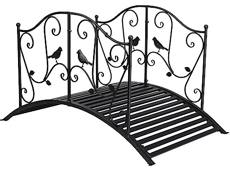 Kcelarec Outdoor Metal Arch Backyard Garden Bridge with Safety Siderails,Easy Assembly