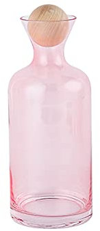 GRFIT Wasserkaraffe Rosa kalte Wasserflasche mit hölzerner Kugelabdeckung Hochtemperaturglaskrug for Haus, Büro, Restaurant und Café (40,5 oz) Wasserkrug