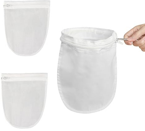 3pcs Ultra Fine Mesh Strainer Bags, Reusable Nut Milk Bag Mesh Filter Bags with Stainless Steel Handle Frame Cheesecloth Bags for Straining Nut Milk, Coffee, Butter, Cooking, Juice