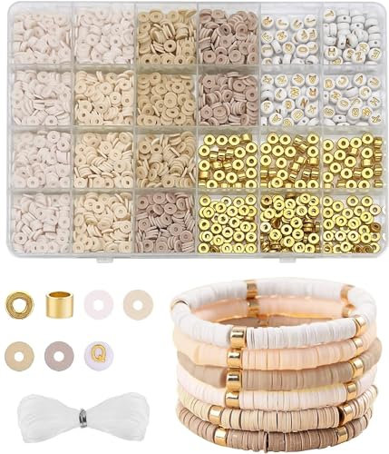 Perlen Set für Armbänder und Halsketten - 2064 Stück Mit Buchstaben - Freundschaftsarmbänder Selber Machen - Heishi Perlen