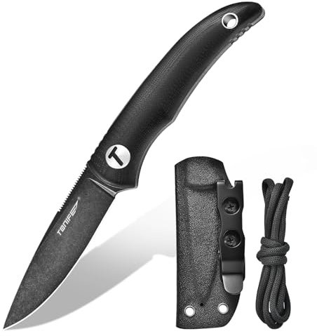 TONIFE Nova Neck Knife mit Scheide Lanyard und Clip, 68mm Feststehendes Klinge Kleine Hals Messer Neck Knife für Outdoor Edc (Schwarz+Schwarz Oxid dann Stonewash)