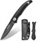 TONIFE Nova Neck Knife mit Scheide Lanyard und Clip, 68mm Feststehendes Klinge Kleine Hals Messer Neck Knife für Outdoor Edc (Schwarz+Schwarz Oxid dann Stonewash)