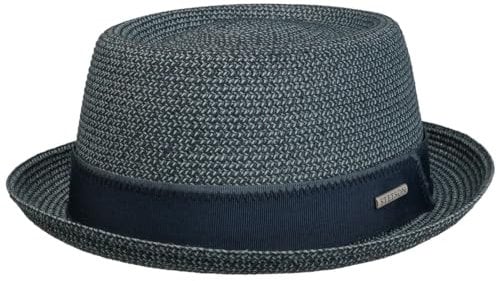 Stetson Ruviano Pork Pie Strohhut - Melierter Hut - Trendiger Sommerlook - UV Schutz 40+ für Damen und Herren - Frühjahr/Sommer dunkelblau XL (60-61 cm)