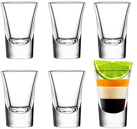 Yitobici Juego de 6 vasos de chupito, juego de vasos de tequila de 30 ml, vasos de chupito de cristal resistentes, vasos de chupito para tequila, vodka, ouzo, licor