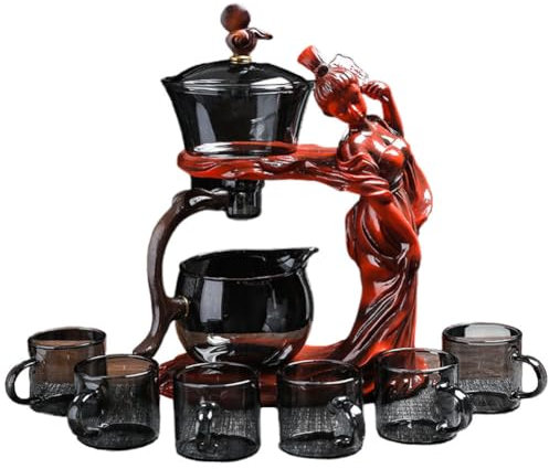 MYBAQ, Théière magnétique Lazy Kung Fu, service à thé automatique en verre haute température pour usage domestique, théière semi-automatique Kung Fu, convient pour la maison et le bureau (avec 6