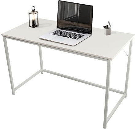 Direct Online Houseware Rustic Computer Desk 120x60 cm – White Wood & Metal Office Desk for Home, Study & Work