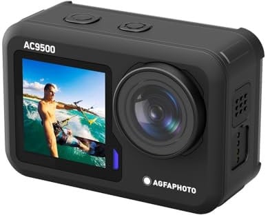 AGFA PHOTO AC9500 Waterproof Sports Camera - 4K 30FPS Videos, 16-Mpixel Photos, Dual Screen, 170° Wide-angle lens, Anti-Vibration Stabilisation, Wi-Fi - Black
