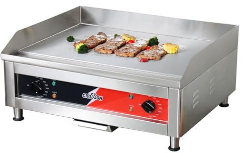 CROSSON 60 * 40CM Plancha Eléctrica Placa de Snacker Eléctrica Comercial Placa de Cocción de Hierro Antiadherente Temperatura Ajustable 50-300 °C Limpieza Fácil para Barbacoa Restaurante Snack-Bar