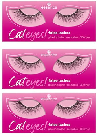 Essence Cateyes! ciglia finte, n. 01, effetto ciglia finte, volume estremo, vegano, senza particelle di microplastica, senza nanoparticelle, senza profumo, confezione da 3 (3 x 1 paio)