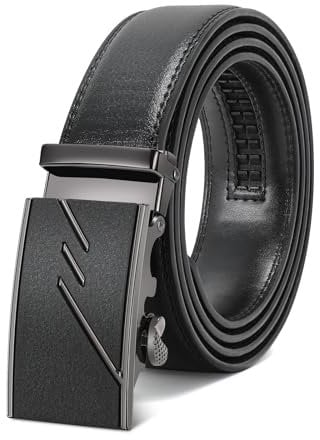 WERFORU Herrengürtel,Verstellbarer Leder-Ratschengürtel 3.5cm Passform,Herren Automatik Schnalle Gürtel für Anzug Jeans