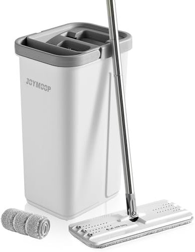 JOYMOOP Mop and Bucket with Wringer Set, Hands Free Flat Floor Mop and Bucket, with 1 Washable Microfiber Pad, Wet and Dry Use, Floor Cleaning System