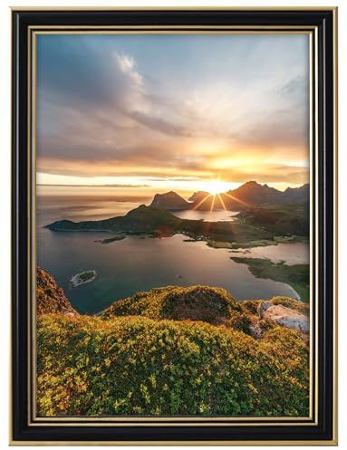 RAWWEST.BIS Holz Bilderrahmen 29,7x42 cm Glamour Fotorahmen Schwarz-Gold | DIN A3 Holzrahmen mit Furnierung, Plakatrahmen mit Plexi Acrylglas, Rahmen für Bilder Poster Fotos Puzzles, Posterrahmen