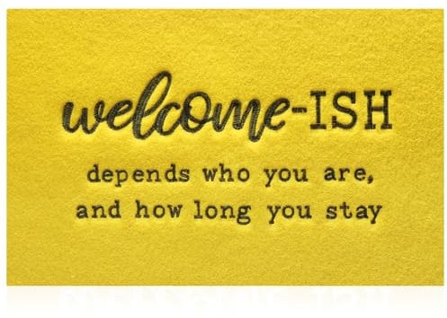 JJUUYOU Door Mats Outdoor Welcome Doormats for Front Door Indoor Entrance Low Profile Non Slip Rubber Back Mats for Floor Funny Welcome-ish Outside Entry Mat Decor for Patio 45 x 75 CM Yellow