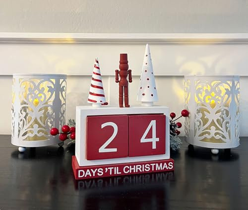 Christmas Nutcracker Advent Countdown Calendar, Wood, Red and White, 8 x 6