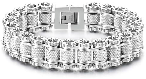 COOLSTEELANDBEYOND Herren Edelstahl Zahnrad Gliederkette Armband, Masculine Große Fahrradkette, Schwere Industrieller Stil