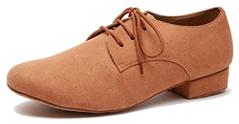 MINITOO Mens Dance Shoes Block Standard Heel Synthetic Leather Ballroom Dancing Shoes L273 Brown UK 11