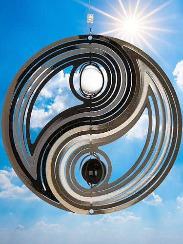 POMMERNTRAUM ® | Windspiel Edelstahl Edelstahlwindspiel Winddancer Mobile Unruhe Windrad Gartendekoration GartenKunst Gartendeko Yin Yang schwarz Weiss